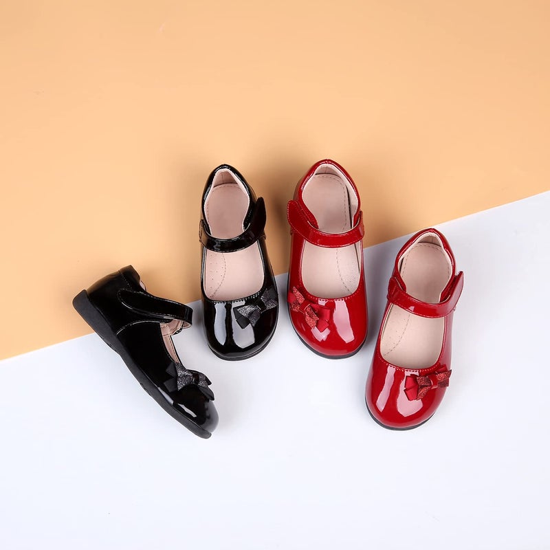 ALPHELIGANCE Girls Mary Jane Strap School Uniform Dress Flat Ballet Shoes Red - Image 2